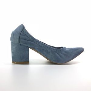 Blue Faux Suede Wild Diva Block Heels